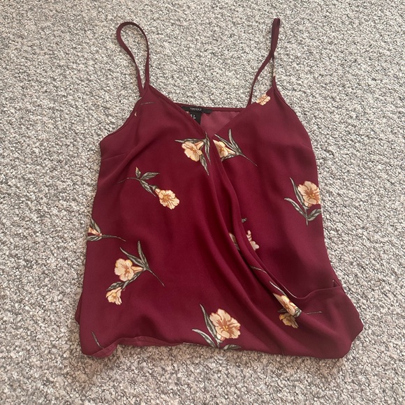 Forever 21 dark red floral spaghetti strap top - Picture 2 of 13